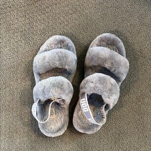 UGG Oh Yeah Fluffy Gray Slippers